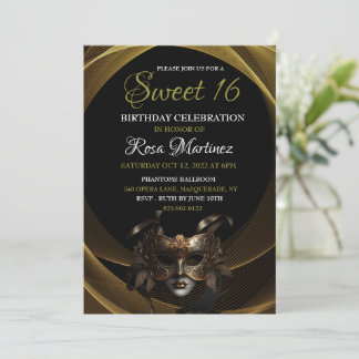 Gold Masquerade Sweet 16 Uitnodiging