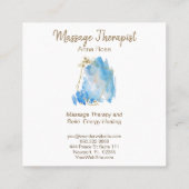 *~* Gold Massage Reiki Abstracte blauwe Waterverf Vierkante Visitekaartje (Achterkant)