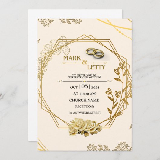 Gold Matt Wedding Invitation 0.2 Ontwerp Kaart (Voorkant / Achterkant)