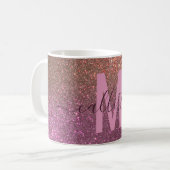 Gold Mauve Paars Sparkly Glitter Ombre Monogram Koffiemok (Voorkant links)