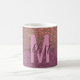 Gold Mauve Paars Sparkly Glitter Ombre Monogram Koffiemok
