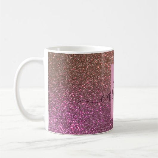 Gold Mauve Paars Sparkly Glitter Ombre Monogram Koffiemok (Links)