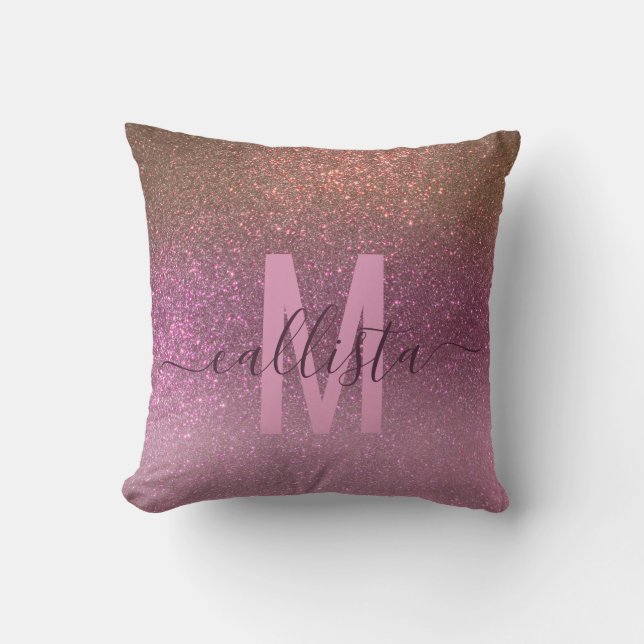 Gold Mauve Paars Sparkly Glitter Ombre Monogram Kussen (Voorkant)