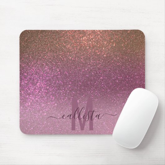 Gold Mauve Paars Sparkly Glitter Ombre Monogram Muismat (Met muis)