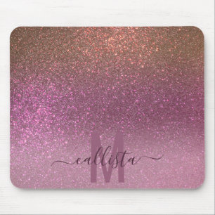 Gold Mauve Paars Sparkly Glitter Ombre Monogram Muismat