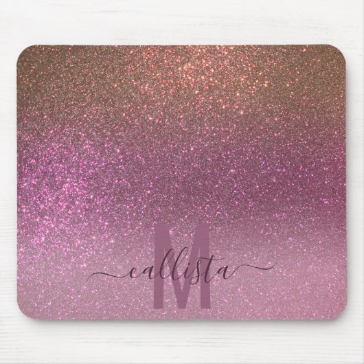 Gold Mauve Paars Sparkly Glitter Ombre Monogram Muismat (Voorkant)