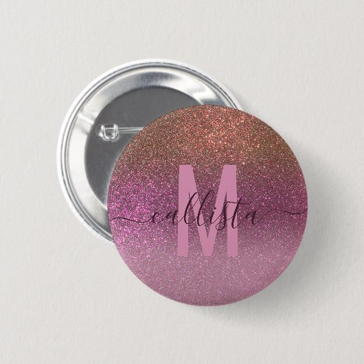 Gold Mauve Paars Sparkly Glitter Ombre Monogram Ronde Button 5,7 Cm (Voorkant /achterkant)