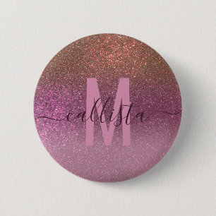Gold Mauve Paars Sparkly Glitter Ombre Monogram Ronde Button 5,7 Cm
