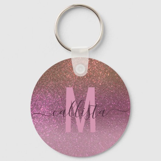 Gold Mauve Paars Sparkly Glitter Ombre Monogram Sleutelhanger (Voorkant)