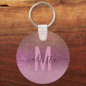 Gold Mauve Paars Sparkly Glitter Ombre Monogram Sleutelhanger (Voorkant)