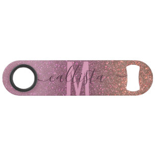 Gold Mauve Paars Sparkly Glitter Ombre Monogram Speed Flessenopener