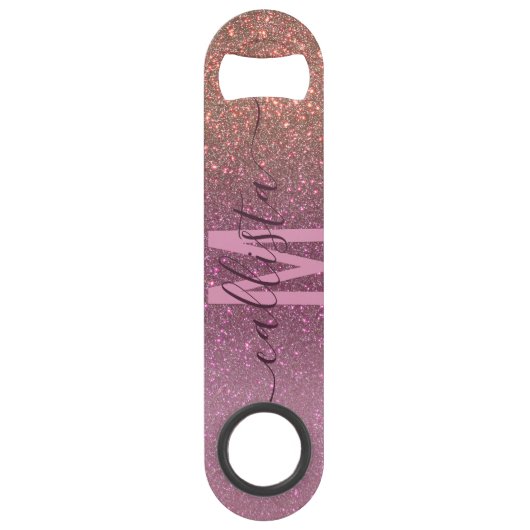 Gold Mauve Paars Sparkly Glitter Ombre Monogram Speed Flessenopener (Voorkant)
