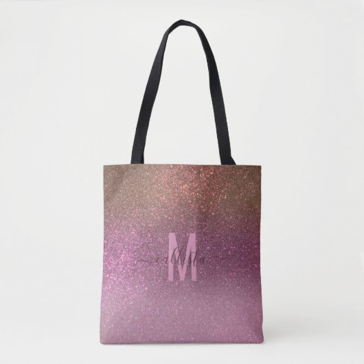 Gold Mauve Paars Sparkly Glitter Ombre Monogram Tote Bag (Voorkant)