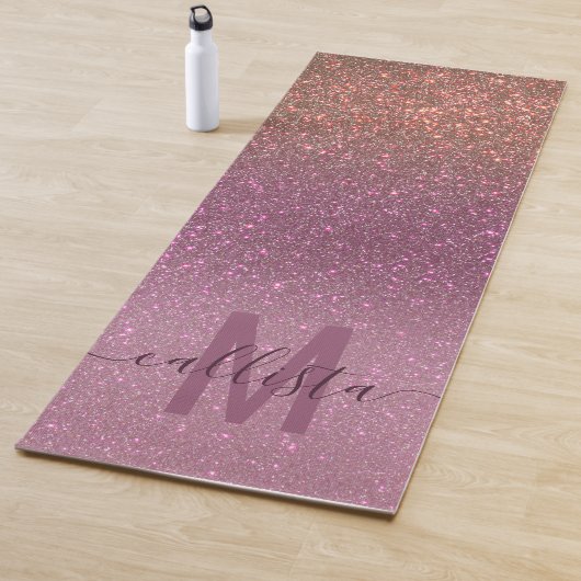 Gold Mauve Paars Sparkly Glitter Ombre Monogram Yogamat (In situ)
