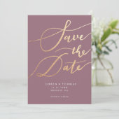 Gold Mauve Script Typografie Save The Date (Staand voorkant)