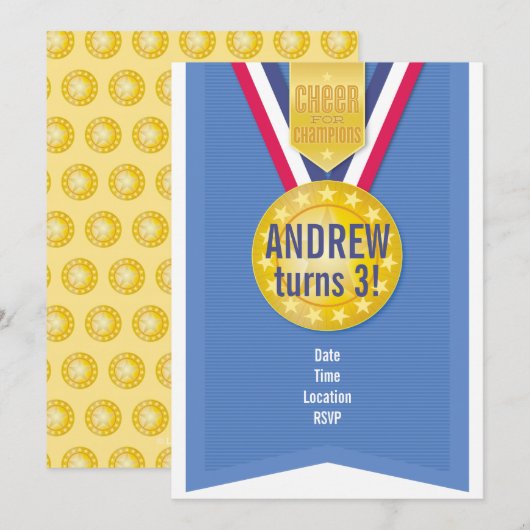 Gold Medal Party-uitnodiging Kaart (Voorkant / Achterkant)