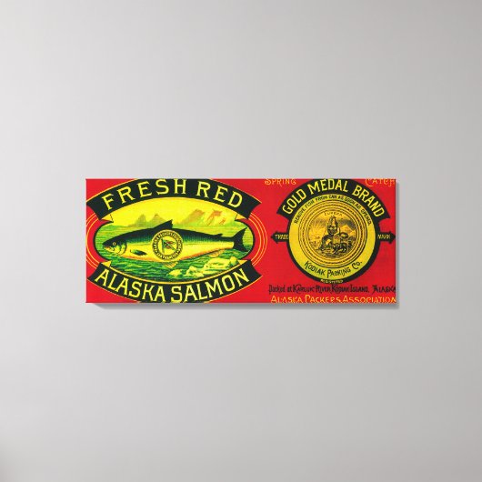 Gold Medal Salmon Can LabelKodiak Island, AK Canvas Afdruk (Voorkant)