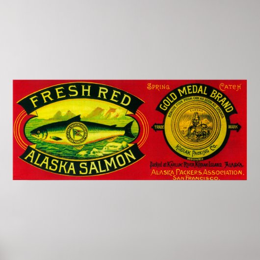 Gold Medal Salmon Can LabelKodiak Island, AK Poster (Voorkant)