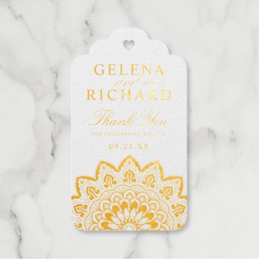 Gold Medallion Elegant Mandala Wedding Dank je Cadeaulabels (Voorkant)
