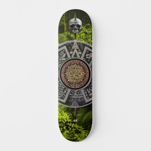 Gold Medallion Mayan Calendar Warrior Skull Oerwou Persoonlijk Skateboard (Voorkant)