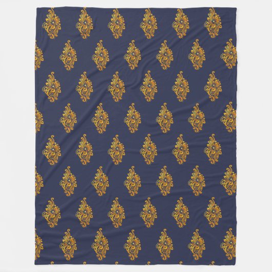 Gold Medallion Navy Fleece Blanket (Voorkant)