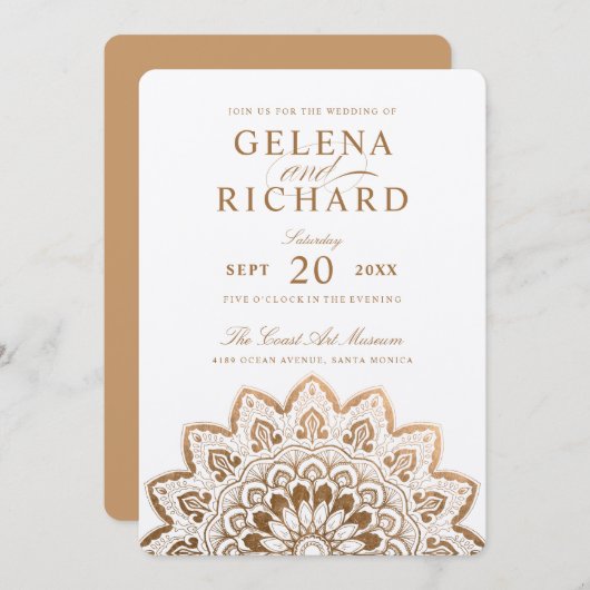 Gold Medallion Shimmer Mandala Wedding Kaart (Voorkant / Achterkant)