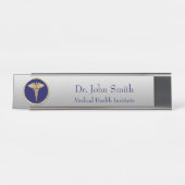 Gold Medical Caduceus Blue Professional Bureau Naambordje (Voorkant)