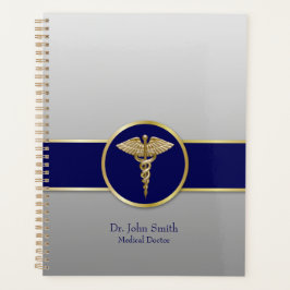 Gold Medical Caduceus Blue Professional Planner