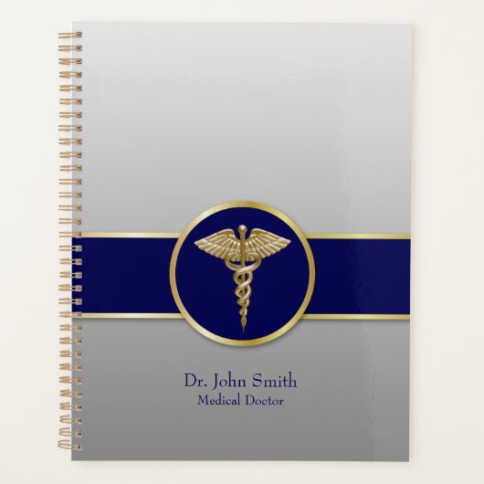 Gold Medical Caduceus Blue Professional Planner (Voorkant)