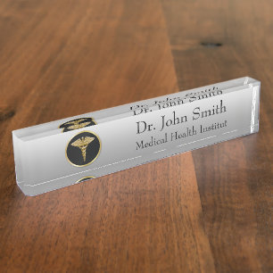 Gold Medical Caduceus - Desk Name plate Naambordje