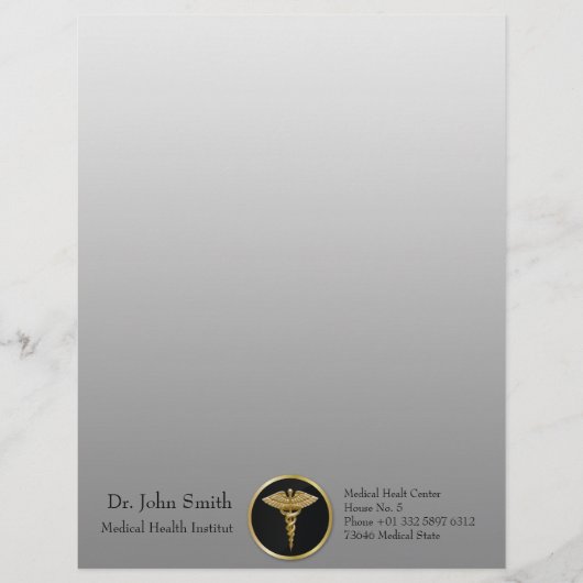 Gold Medical Caduceus - Letterhead Persoonlijk Briefhoofd (Voorkant)