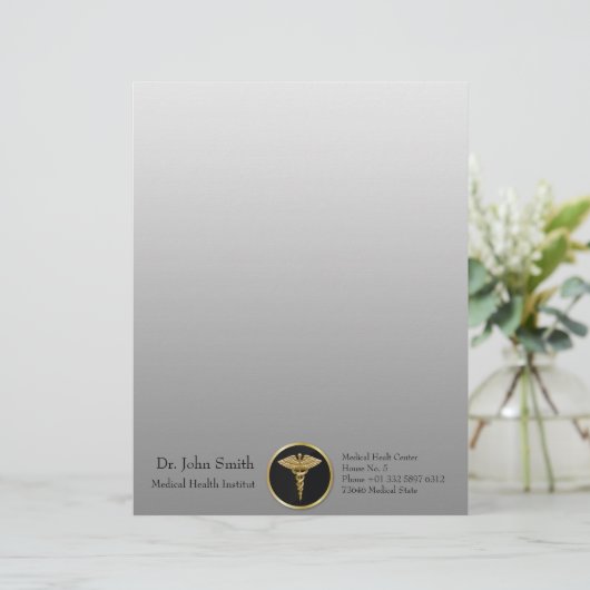 Gold Medical Caduceus - Letterhead Persoonlijk Briefhoofd (Staand voorkant)