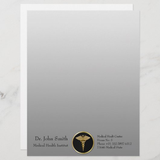 Gold Medical Caduceus - Letterhead Persoonlijk Briefhoofd (Voorkant / Achterkant)