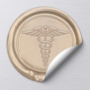 Gold Medical Caduceus Symbool Nurse Doctor Wax Sea Ronde Sticker