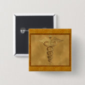 Gold Medical Caduceus Vierkante Button 5,1 Cm (Voorkant /achterkant)
