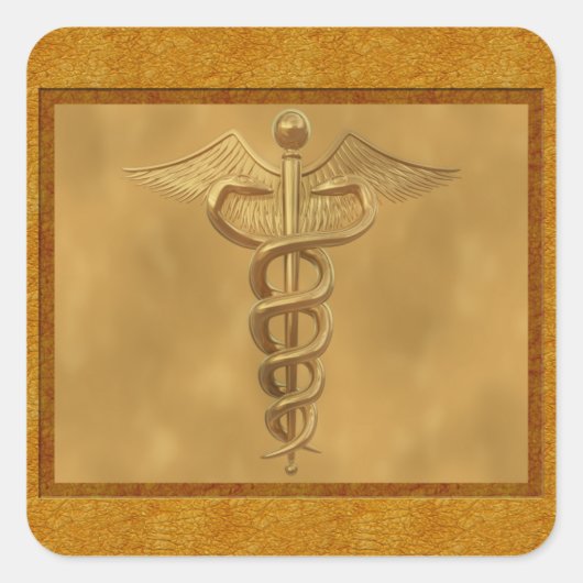 Gold Medical Caduceus Vierkante Sticker (Voorkant)