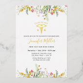 Gold Medical Nursery Afstuderen Wilde bloemen Folie Uitnodiging (Voorkant)