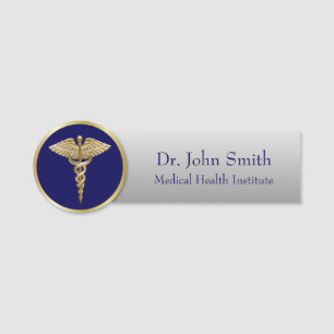 Gold Medical Professional Caduceus Blue Naamplaatje