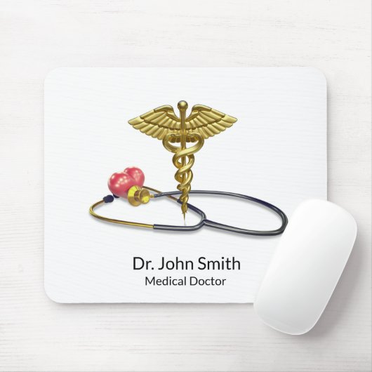 Gold Medical Stethoscope & Caduceus with Heart Muismat (Met muis)