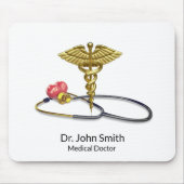 Gold Medical Stethoscope & Caduceus with Heart Muismat (Voorkant)
