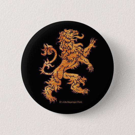 Gold Medieval Lion Black Ronde Button 5,7 Cm (Voorkant)