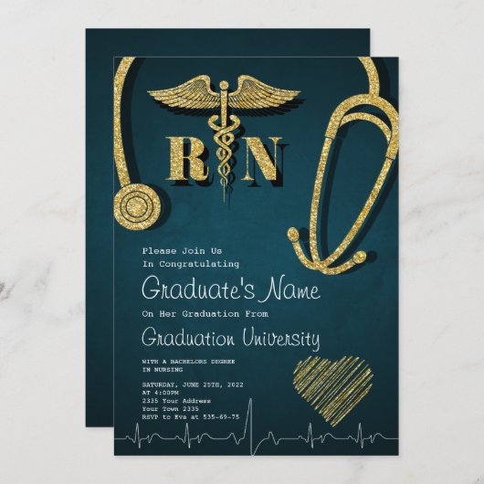 Gold Medische School Afstudeerfeest uitnodiging (Voorkant / Achterkant)