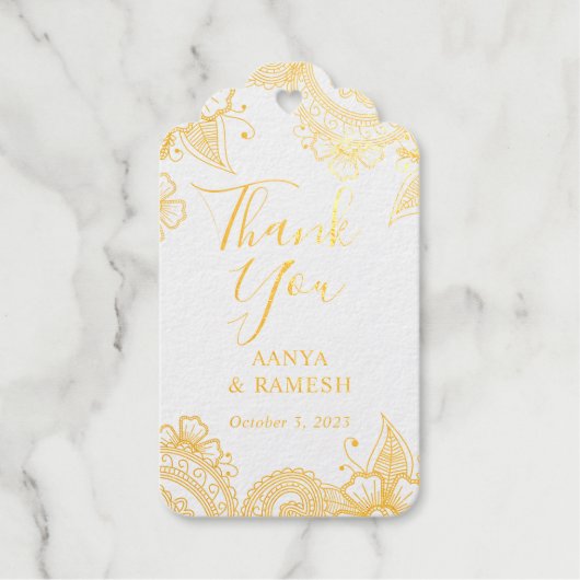 Gold Mehndi Foto Wedding Hartelijk dank Folie Favo Cadeaulabels (Voorkant)