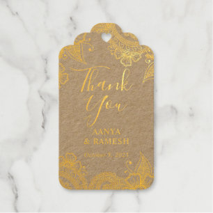 Gold Mehndi Foto Wedding Hartelijk dank Folie Favo Cadeaulabels