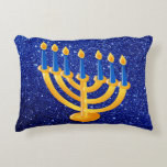 Gold Menorah Blue Faux Glitter Decoratief Kussen<br><div class="desc">Mooie en decoratieve piloot voor Hanukkah,  met Gold Menorah Blue Faux Glitter Design</div>