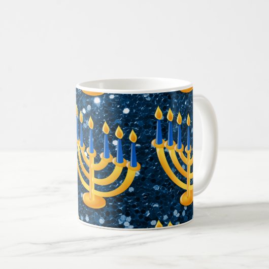 Gold Menorah Blue Faux Koffiemok (Voorkant rechts)