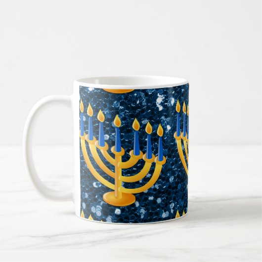 Gold Menorah Blue Faux Koffiemok (Links)