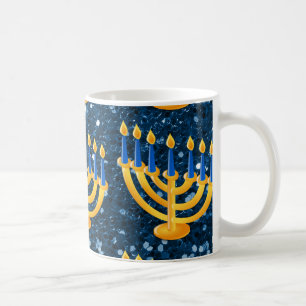Gold Menorah Blue Faux Koffiemok