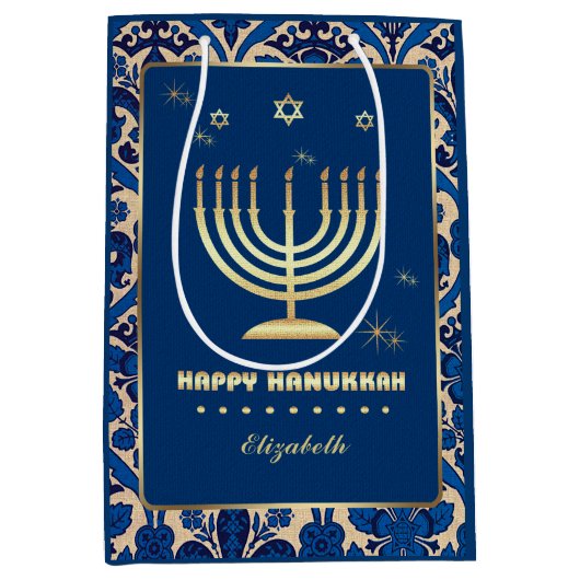 Gold Menorah | Douanenaam Hanukkah Medium Cadeauzakje (Voorkant)
