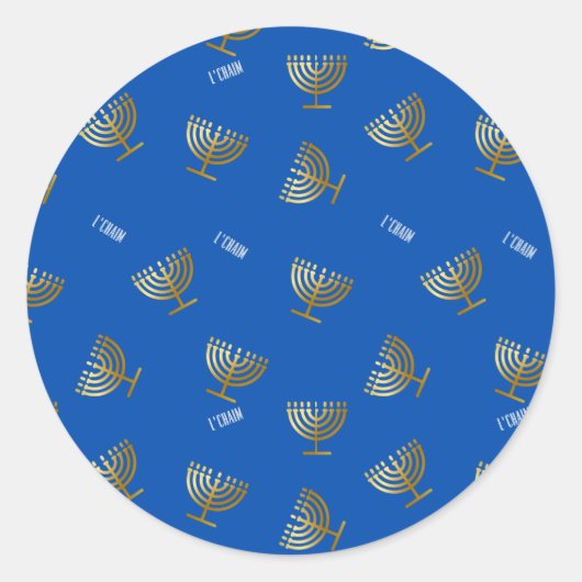 Gold Menorah en L'chaim Blue Ronde Sticker (Voorkant)